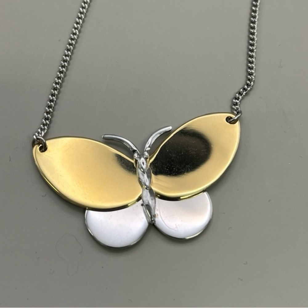Avon Gold and Silver Butterfly Pendant Necklace